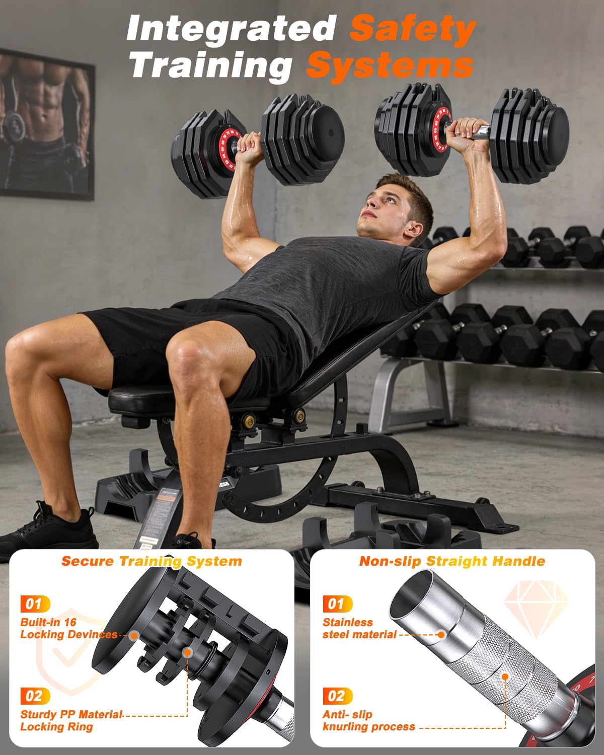 Rendpas Adjustable Dumbbells Set of 2, 5-in-1/10-in-1/16-in-1 Quick-Lock Hand Weights 25/55/80 lbs Pair, Anti-Slip Handle Free Weights Set for Home Gym Strength Training for Men Women