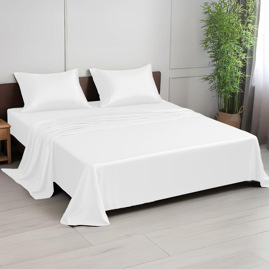 Linenwalas Premium 100% Viscose Derived from Bamboo Split King Sheet Set - Ultra Soft, Breathable & Cooling, Ideal for Hot Sleepers, 16' Deep Pocket, Hotel Luxury Bedding (White)