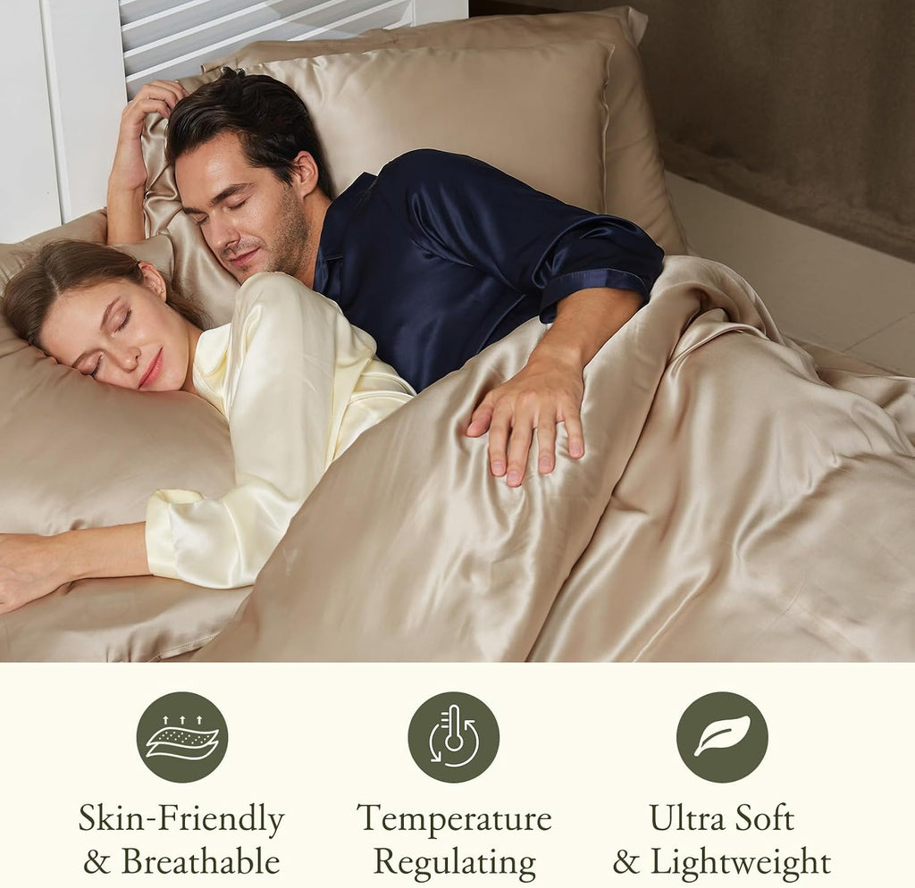 LilySilk 4PC Silk Fitted Sheet Set, 19 Momme Silk Bed Sheets, 1 Flat Sheet, 1 Fitted Sheet and 2 Oxford Silk Pillowcases, Silk Bedding Set 100% Top 6A Grade, Taupe Cal.King Size