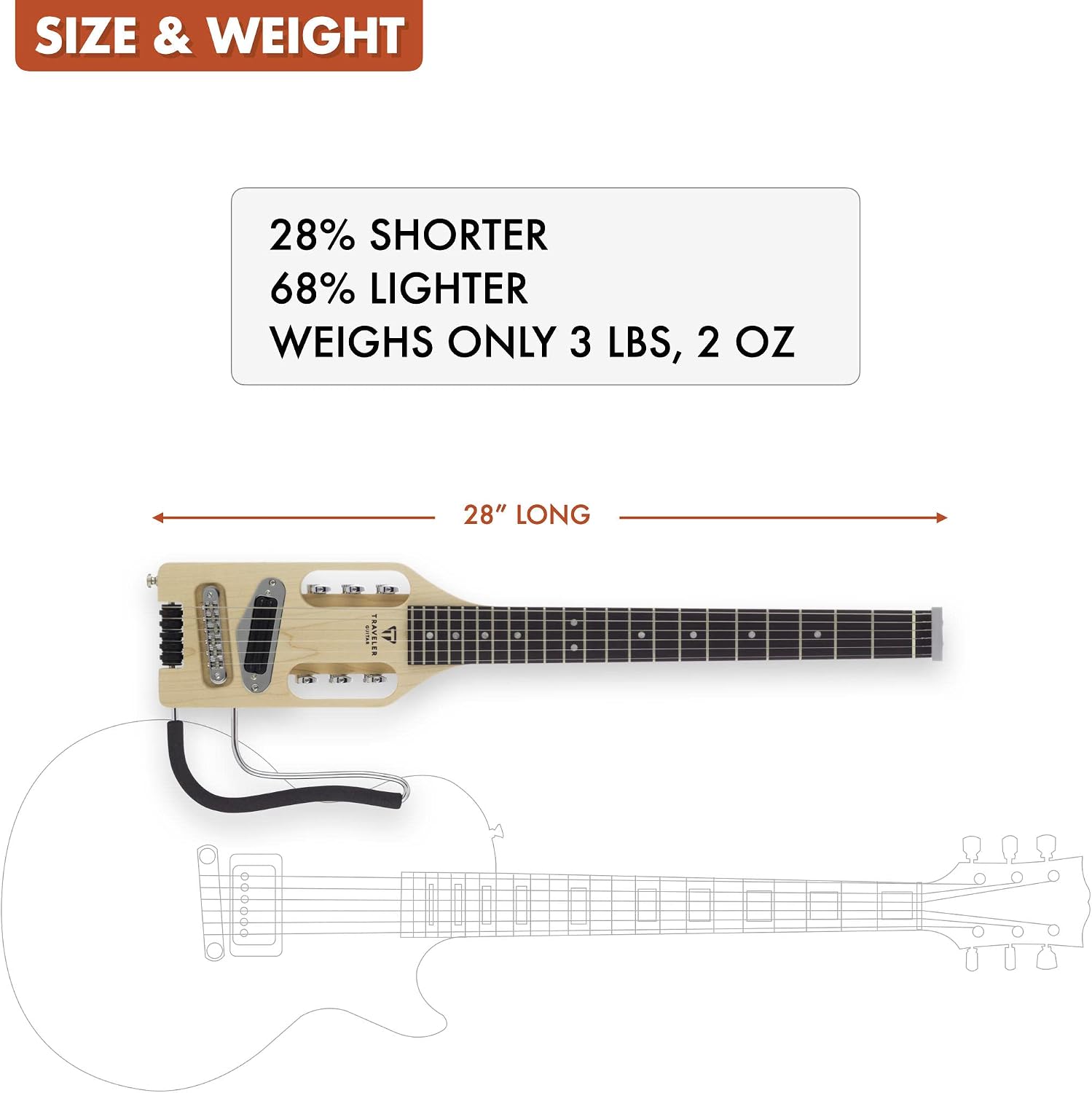 Traveler Guitar Ultra-Light Electric Guitar Maple | Portable Electric with Removable Lap Rest | Full 24 3/4' Scale Headless Guitar | Custom Gig Bag Included