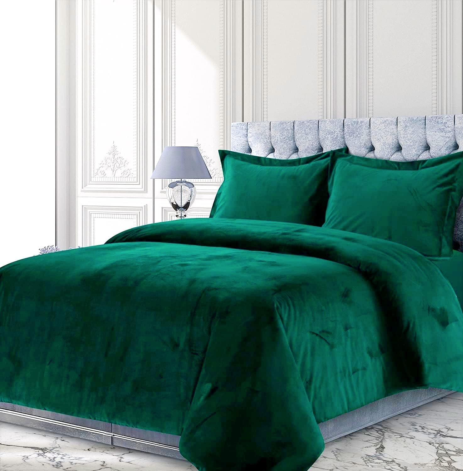 Velvet Comforter Set King 3 Piece (Comforter + 2 Pillowcases) Hunter Green 600 GSM