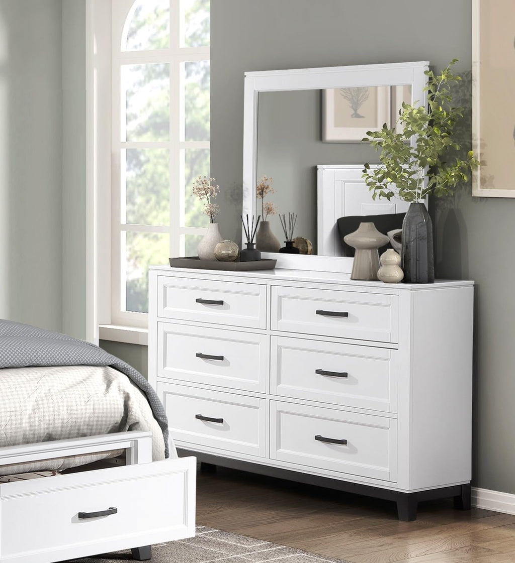 4PC California King Bedroom Set White Finish Wooden Platform Storage Bed, Transitional Style Furniture