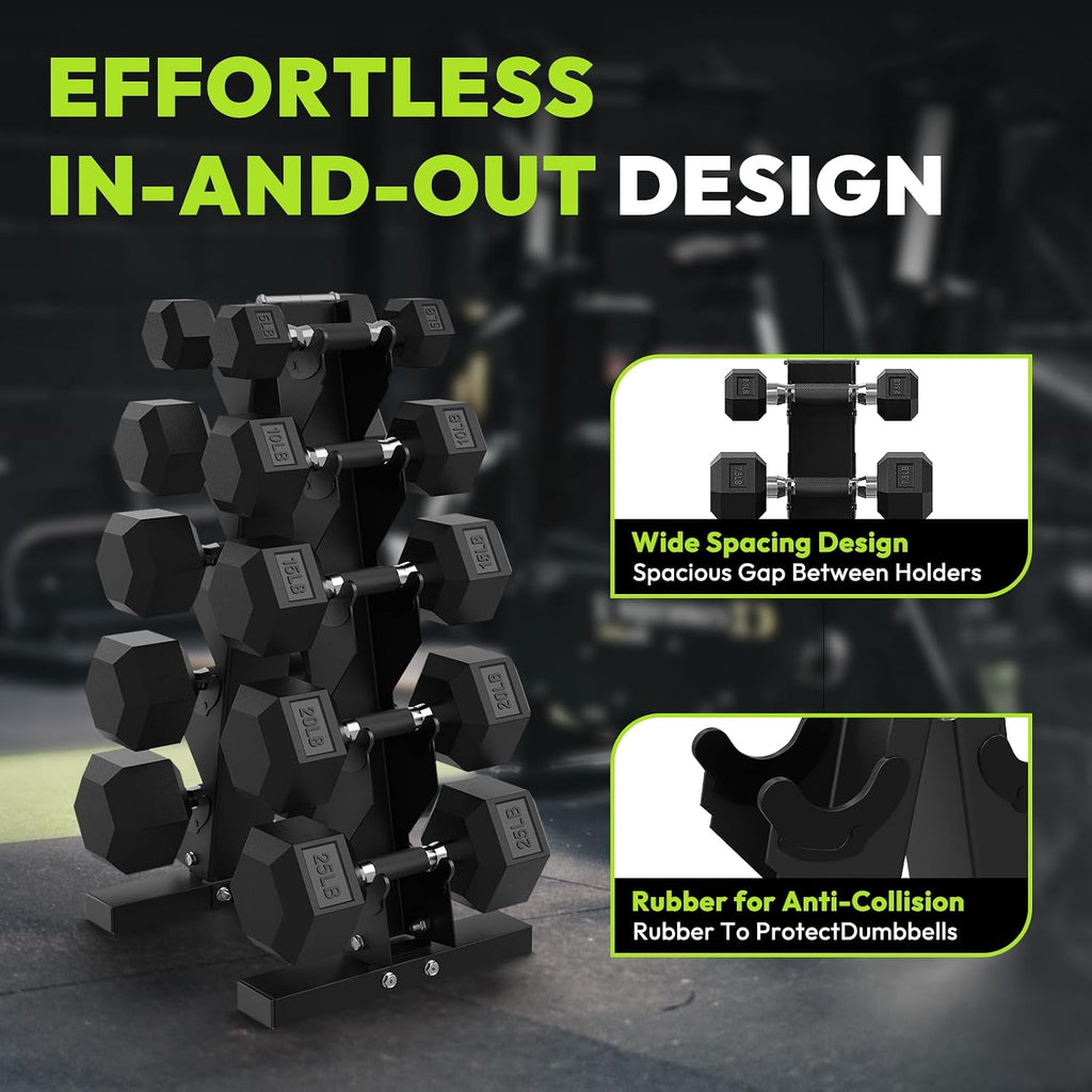 HANDBODE Hex Dumbbell Sets with Rack, 100-165 lb Rubber Encased Dumbbells for Strength Training, Exercise & Fitness, Home Gym Weight Set with Rack