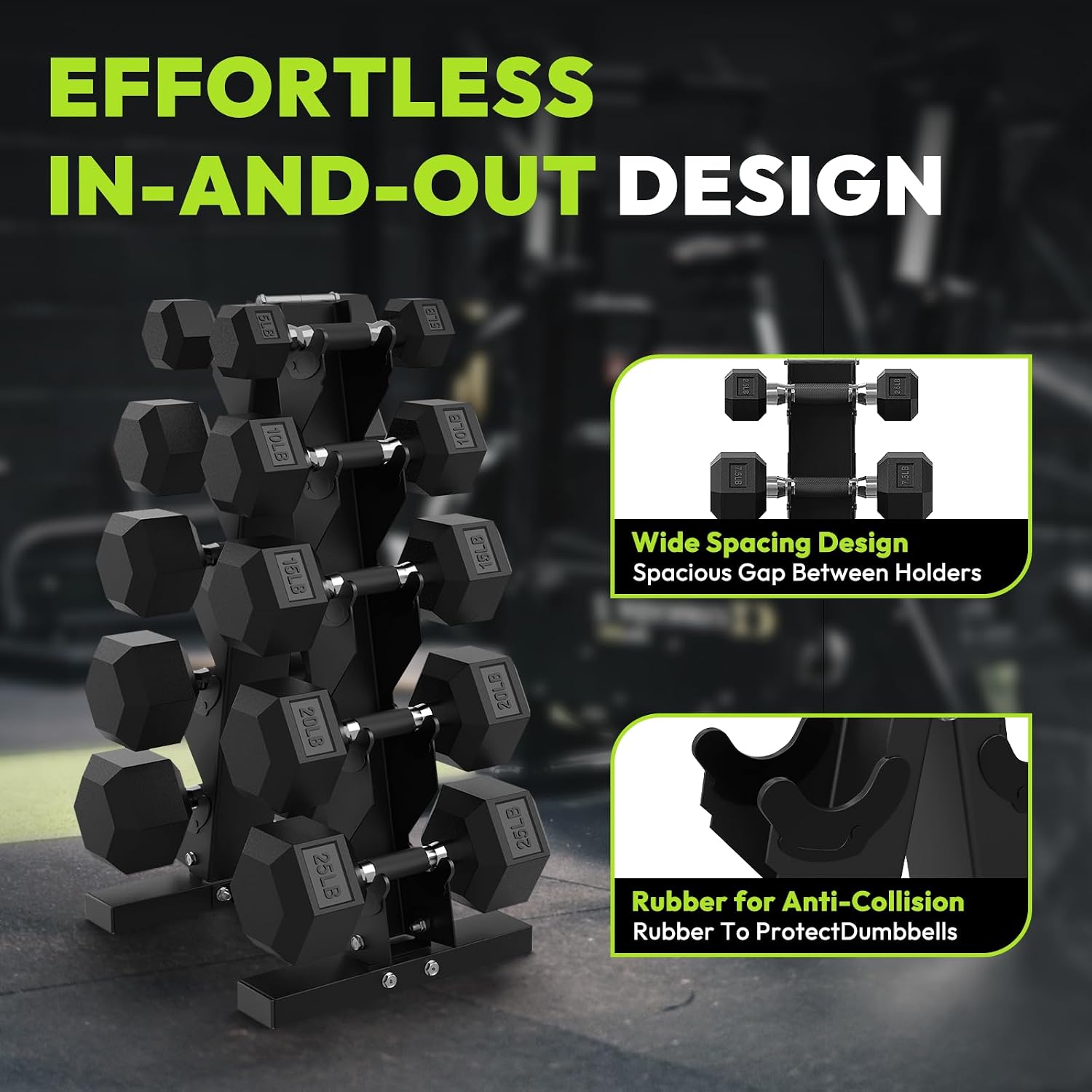 HANDBODE Hex Dumbbell Sets with Rack, 100-165 lb Rubber Encased Dumbbells for Strength Training, Exercise & Fitness, Home Gym Weight Set with Rack