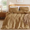 LBRO2M 100% France Linen Duvet Cover Set 3 Pcs Including 1 Flax Comforter Cover with Zipper Closure, 2 Pillowcase, Cozy Duvet Cover Full Size, Rust