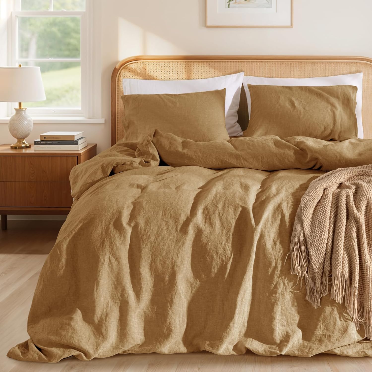 LBRO2M 100% France Linen Duvet Cover Set 3 Pcs Including 1 Flax Comforter Cover with Zipper Closure, 2 Pillowcase, Cozy Duvet Cover King Size, Rust