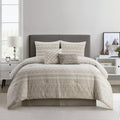 Grand Avenue Cotton King Size Comforter Set, 6 Piece, Beige Geometric Jacquard Bedding Set, Bedskirt, Pillows & Shams, Home Decor