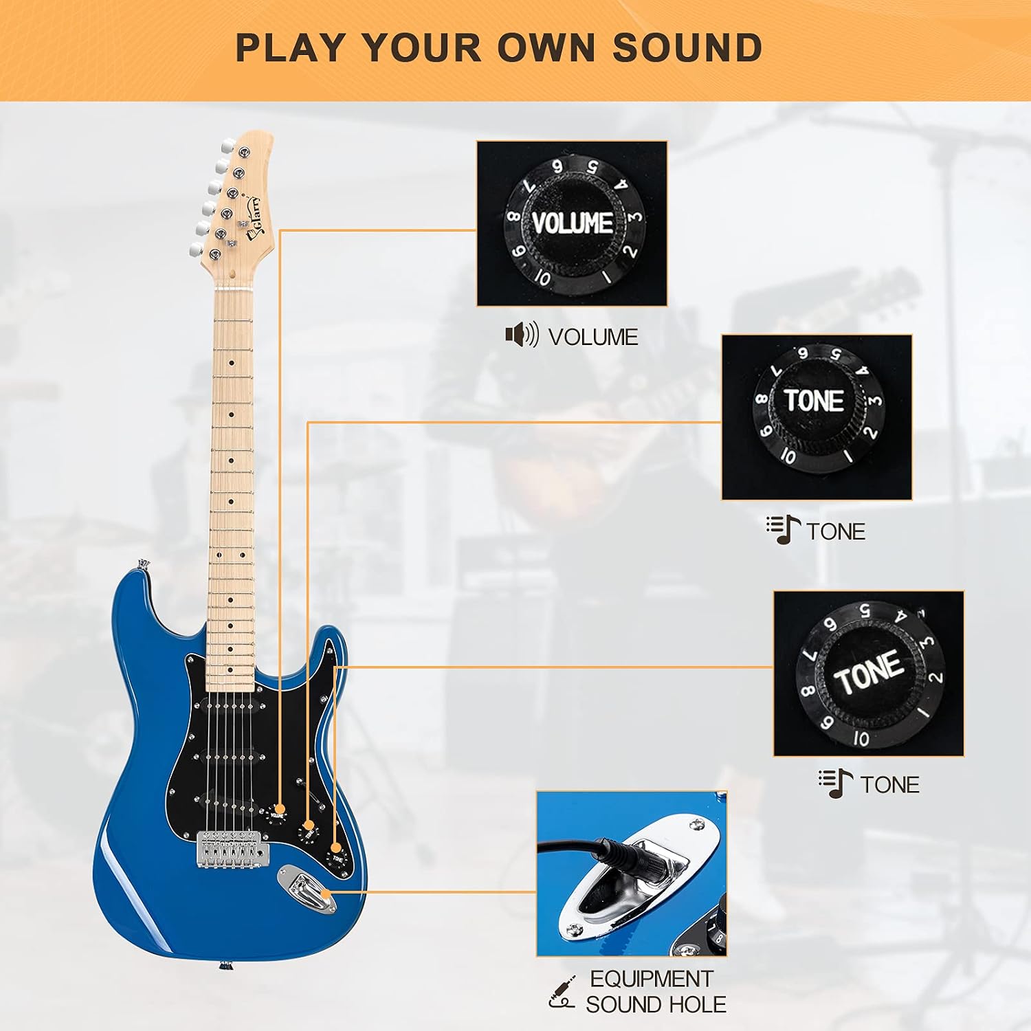GLARRY Full Size Electric Guitar for Music Lover Beginner with 20W Amp and Accessories Pack Guitar Bag (BLUE, 39' Right Handed)
