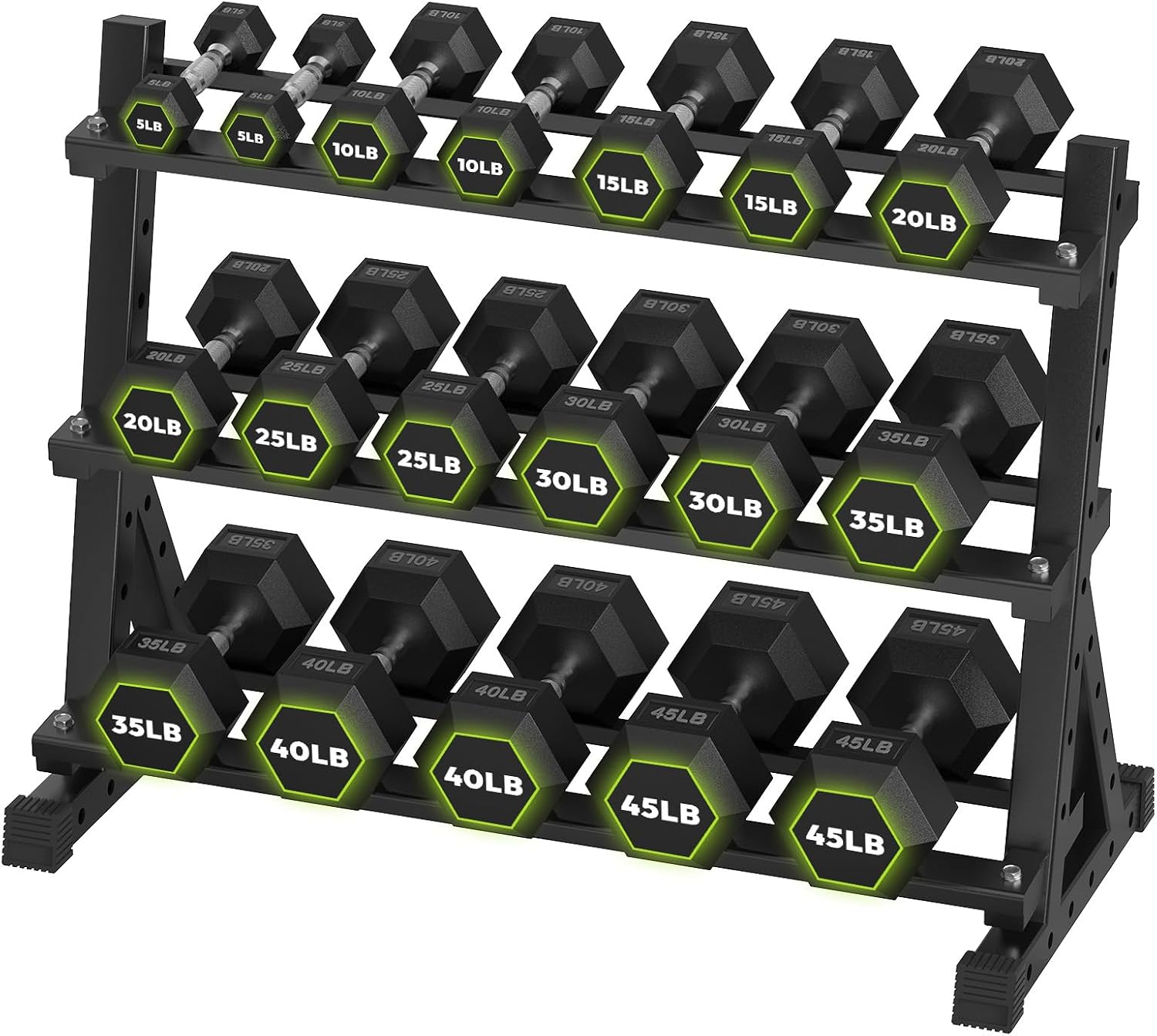 HANDBODE Hex Dumbbell Set with Rack, 300-840 lb Rubber Coated Fixed Weights Sets with Heavy Duty Storage Stand, Hexagon Shape, Multiple Weight Options Home Gym Equipment for Strength Training