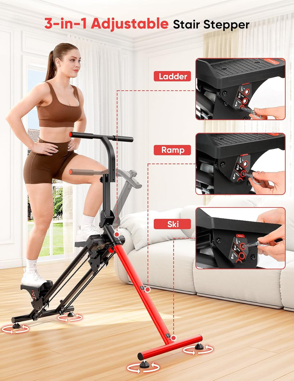 YOLEO Adjustable Resistance Stair Steppers for Exercise at Home, Folding Cardio Stairmaster with 3 Workout Modes & Oversized Pedal,90% Pre-Assembled Stair Climber with Handlebar for Full Body Workout
