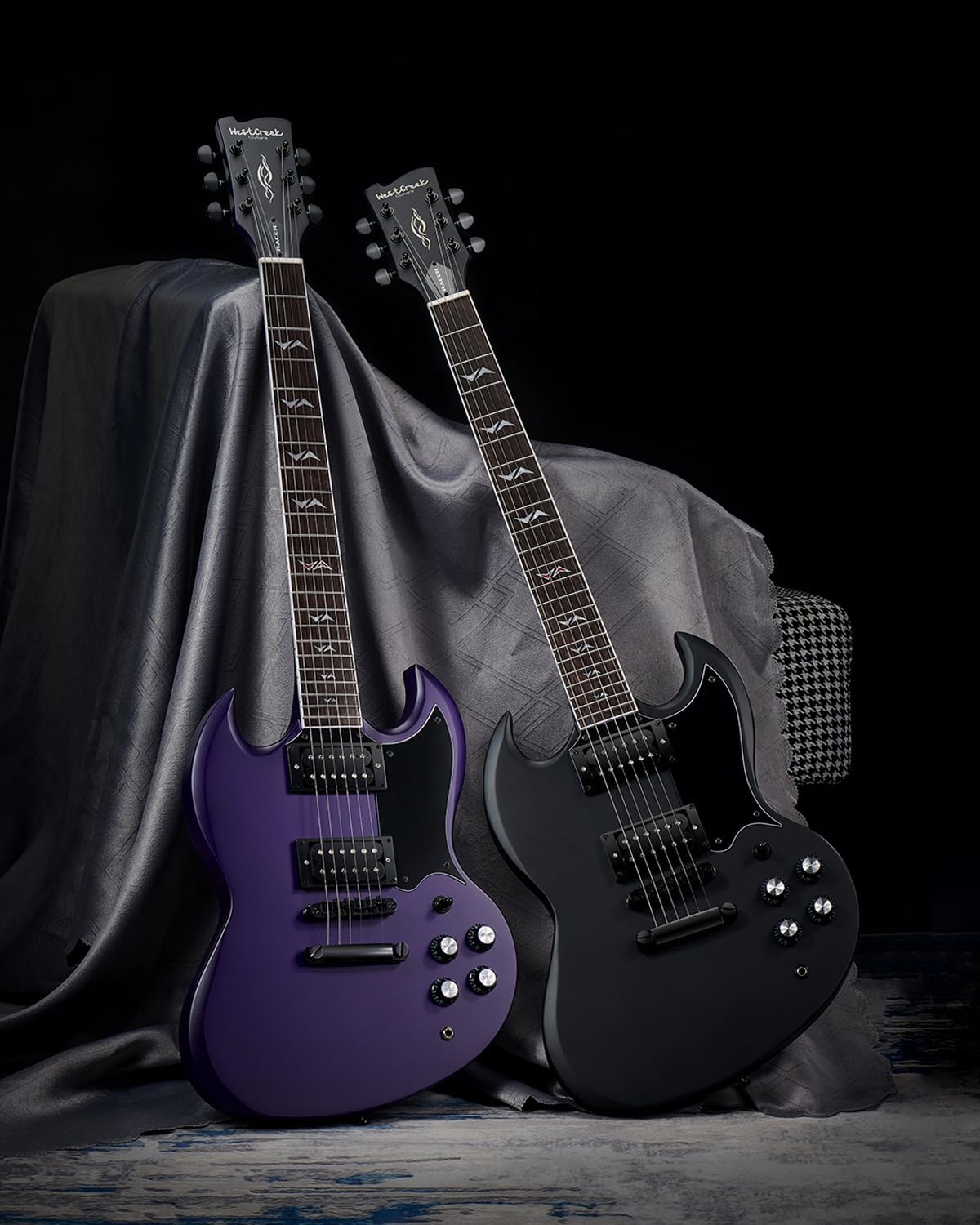 WestCreek RACER Solid Body Electric Guitar, Double Cut guitar, Rounded End Frets, Bone nut, Rosewood Fingerboard, Mahogany Body (Matte Purple)