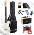 Donner Electric Guitar, DST-152 39' Starter Kit with HSS Pickup Coil Split, 10W Amp, Padded Bag, Accessories, Polar White