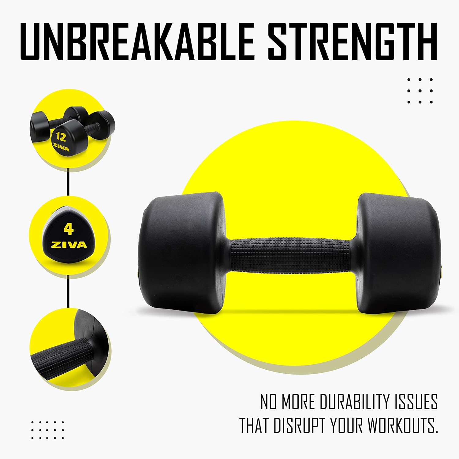 ZIVA RPU Tribell Dumbbell Pair – Premium Urethane-Coated Hand Weights with Ergonomic textured Grip & Steel Core – 2–20 lb Sets in Multiple Colors for Strength Training