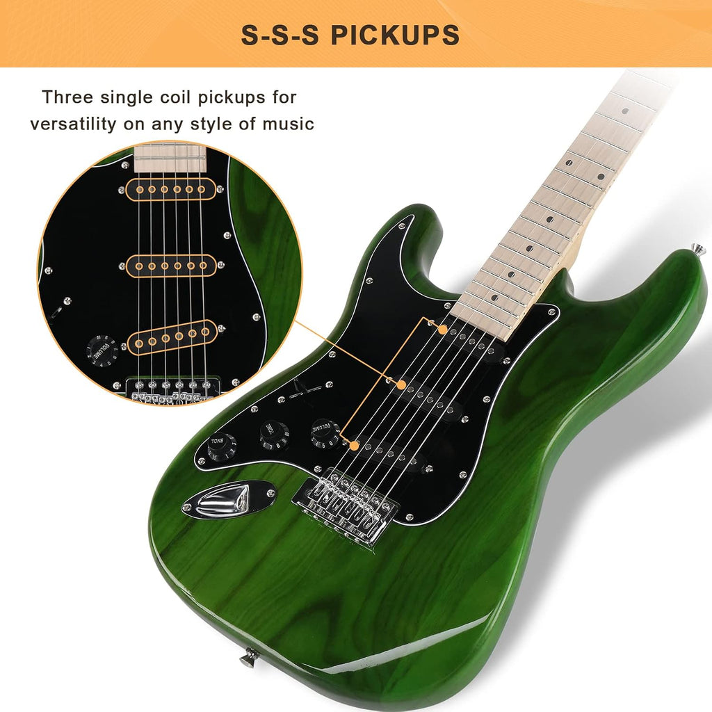 GLARRY Full Size Electric Guitar for Music Lover Beginner with 20W Amp and Accessories Pack Guitar Bag (GREEN, Left Handed 39')