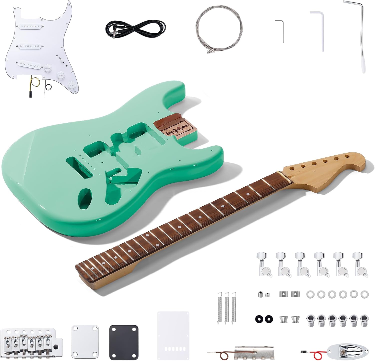 Leo Jaymz DIY ST Style Electric Guitar Kits,Spray-painted Mahogany Body,Laurel Wood Fingerboard and Maple Neck, including all Components (ST-Surf Green)