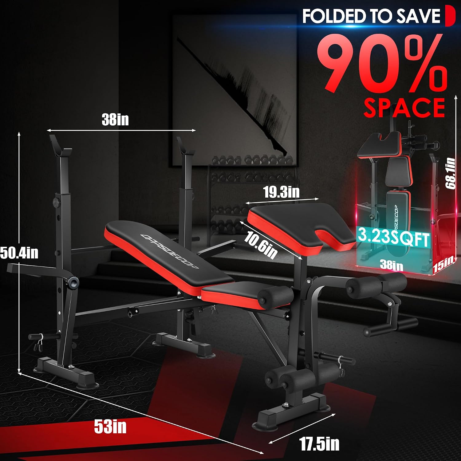 OPPSDECOR 900LBS All in One Weight Bench Set with Squat Rack Adjustable Workout Bench with Leg Developer Preacher Curl Rack Fitness Strength Training Bench for Home Gym