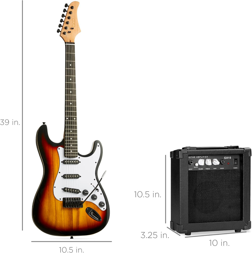 Best Choice Products 39in Full Size Beginner Electric Guitar Starter Kit w/Case, Strap, 10W Amp, Strings, Pick, Tremolo Bar - 3 Color Sunburst