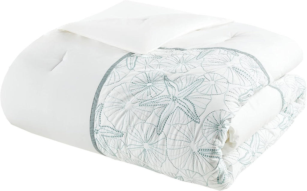 Harbor House Cotton Comforter Set - Coastal Oceanic Sealife Design, All Season Down Alternative Bedding with Matching Shams, Bedskirt, Maya Bay, Seafoam Blue King(108'x96') 4 Piece