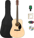 Fender CD-60S Solid Top Dreadnought Acoustic Guitar - Natural Bundle with Gig Bag, Tuner, Strings, Picks, and Austin Bazaar Instructional DVD
