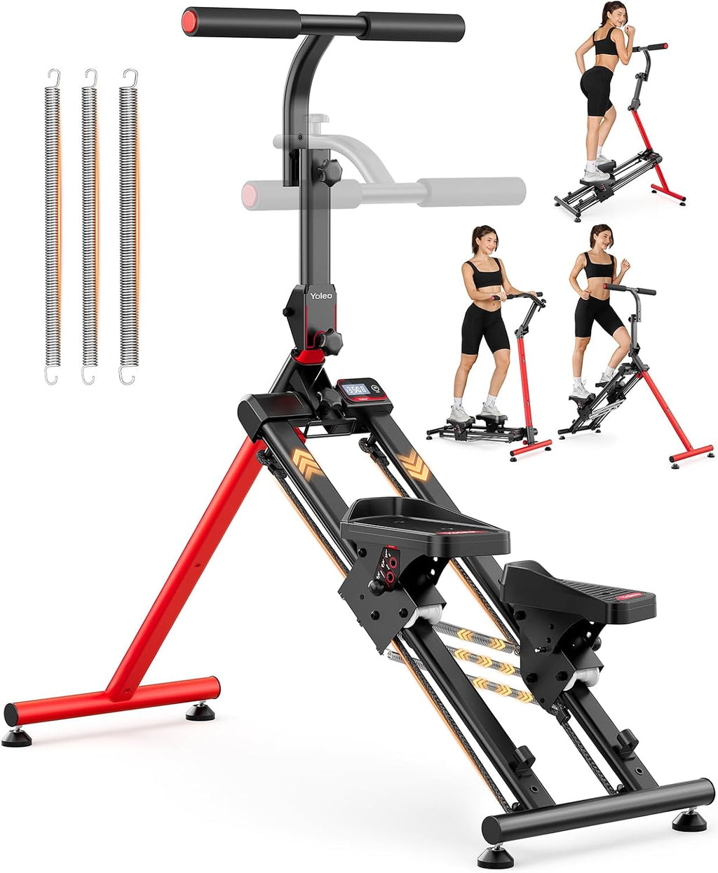 YOLEO Adjustable Resistance Stair Steppers for Exercise at Home, Folding Cardio Stairmaster with 3 Workout Modes & Oversized Pedal,90% Pre-Assembled Stair Climber with Handlebar for Full Body Workout