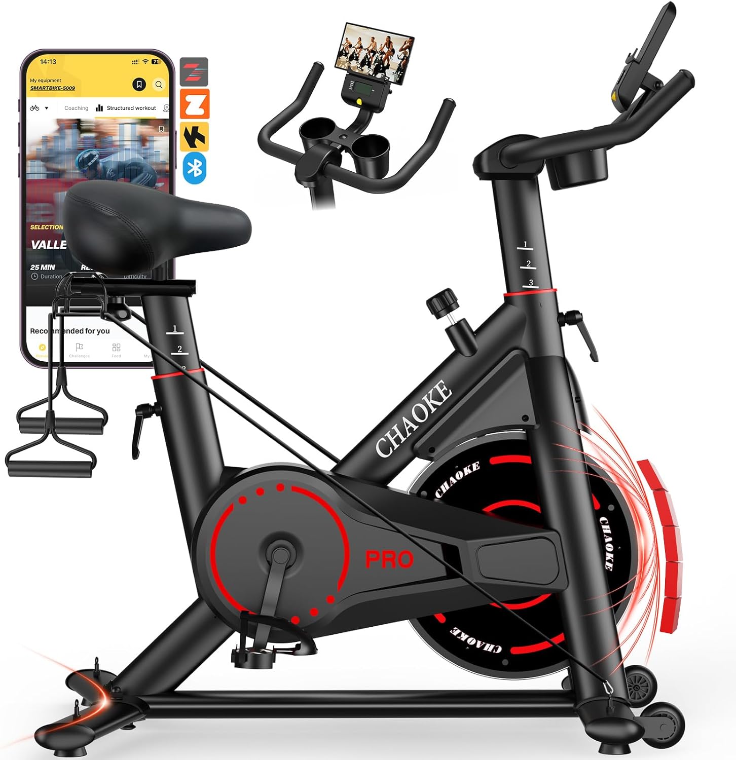 Exercise Bike, CHAOKE Quiet Adjustable Magnetic Resistance Stationary Bike for Home Cardio with App Compatible, 350LB Weight Capacity Indoor Cycling Bike with Comfortable Seat & Digital Display