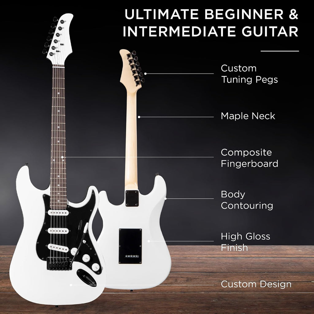 Best Choice Products 39in Full Size Beginner Electric Guitar Starter Kit w/Case, Strap, 10W Amp, Strings, Pick, Tremolo Bar - Glacier White