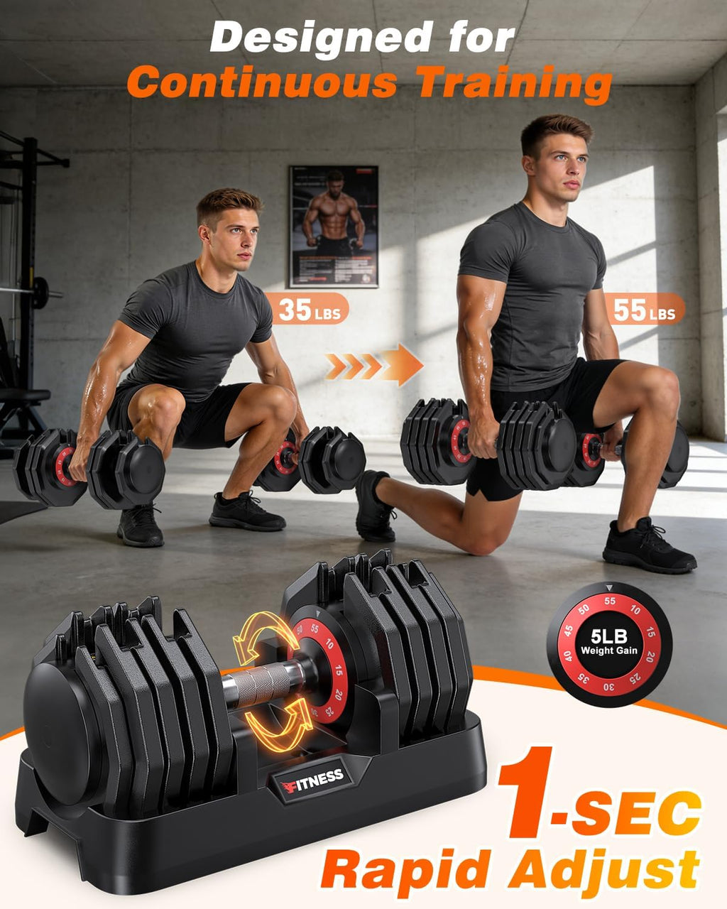 Rendpas Adjustable Dumbbells Set of 2, 5-in-1/10-in-1/16-in-1 Quick-Lock Hand Weights 25/55/80 lbs Pair, Anti-Slip Handle Free Weights Set for Home Gym Strength Training for Men Women