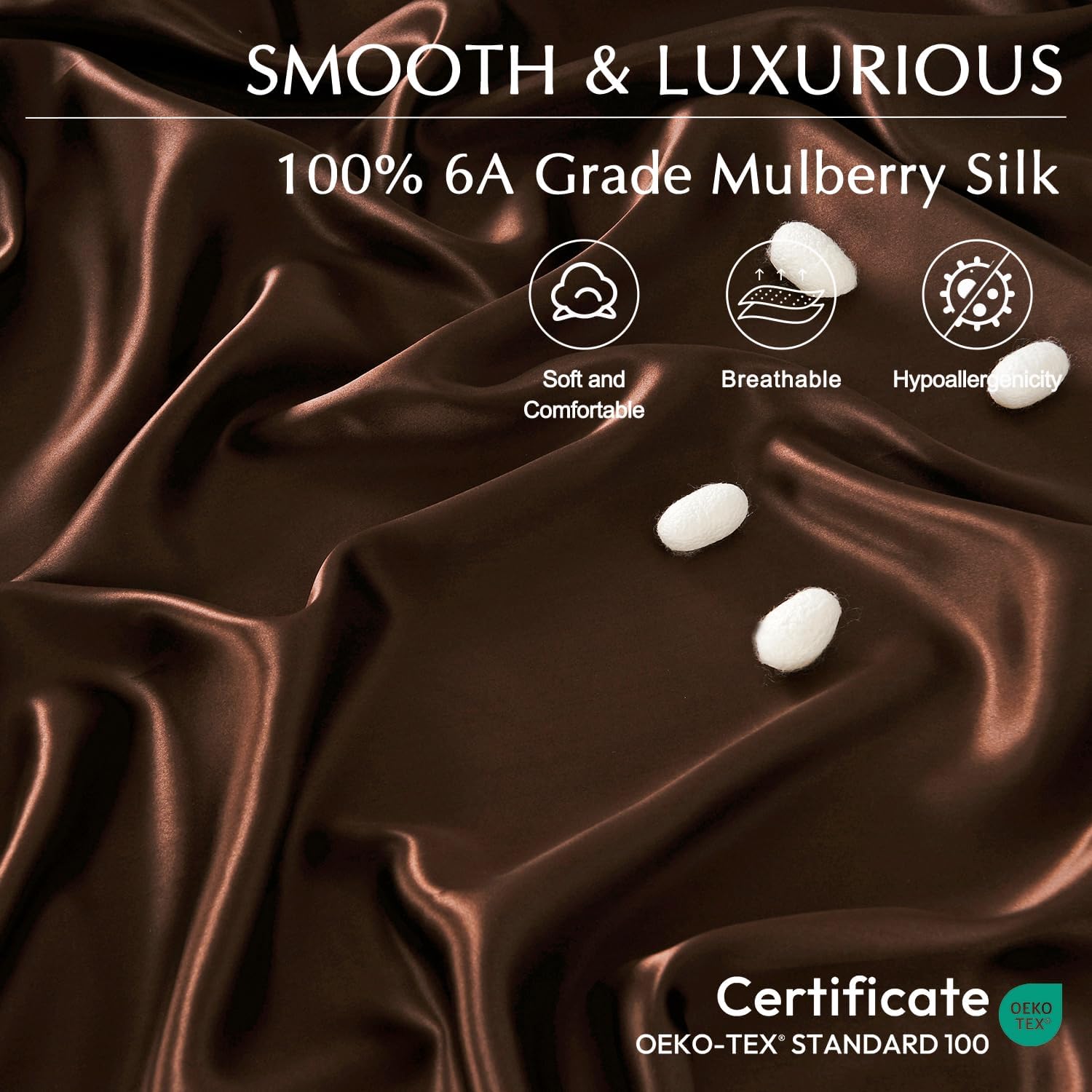 ZIMASILK 100% 19 Momme Mulberry Silk Bedding Set - Queen Size 4-Pieces - Soft, Silky & Hypoallergenic for Luxury Sleep, Good for Hair & Skin (King, Chocolate)