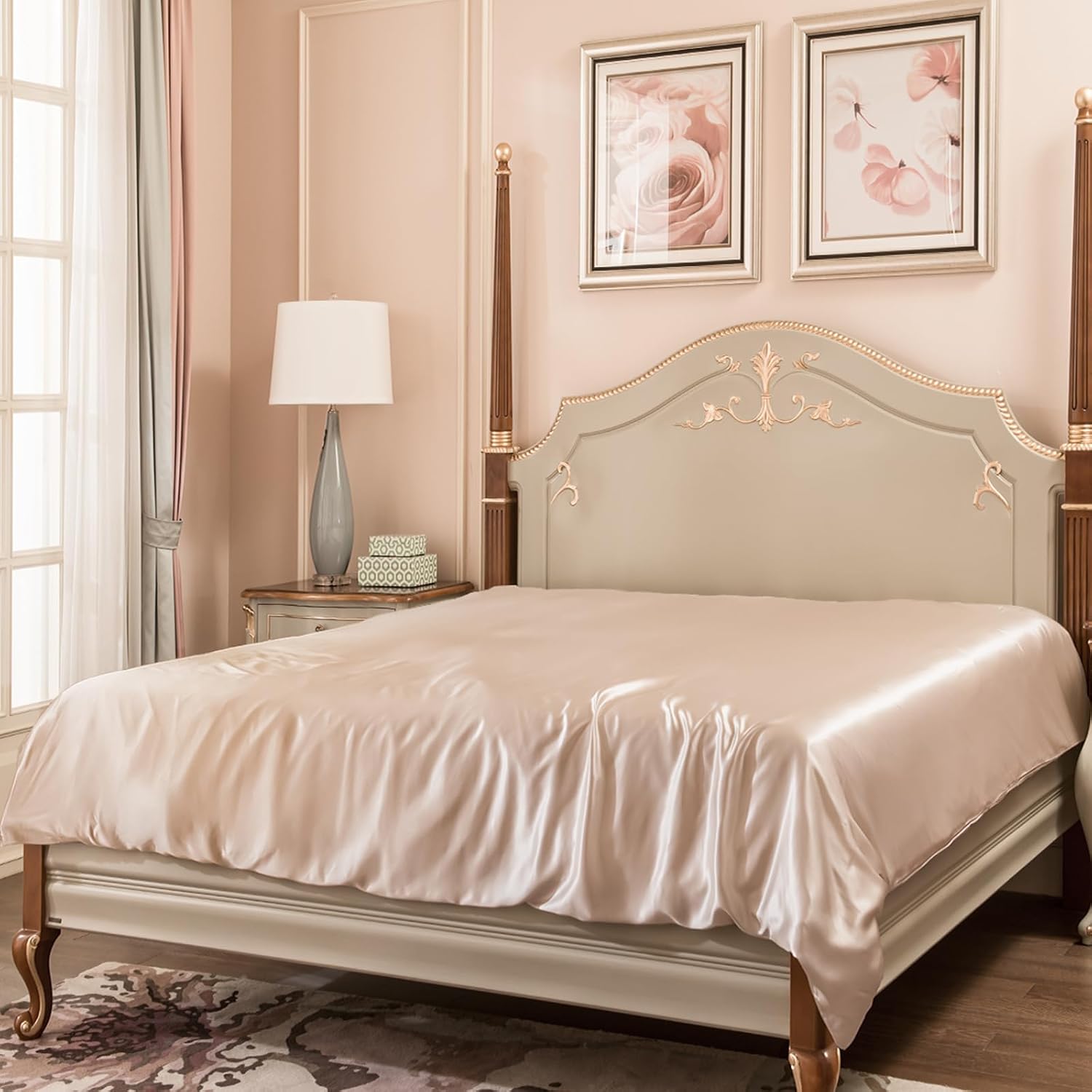 PROMEED 100% Mulberry Silk Duvet Cover Full Size, Real Grade 6A+ 23 Momme Mulberry Silk Quilt/Comforter Cover with Zipper and Corner Tie (Champagne, Full)