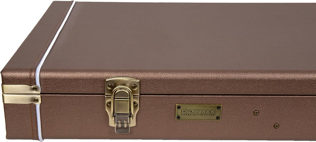 Crossrock Wooden Bass Guitar Case for Fender Precision & Jazz | Chocolate Brown Finish, Purple Velvet Interior, Lock – Designer Series(CRW520BCB)