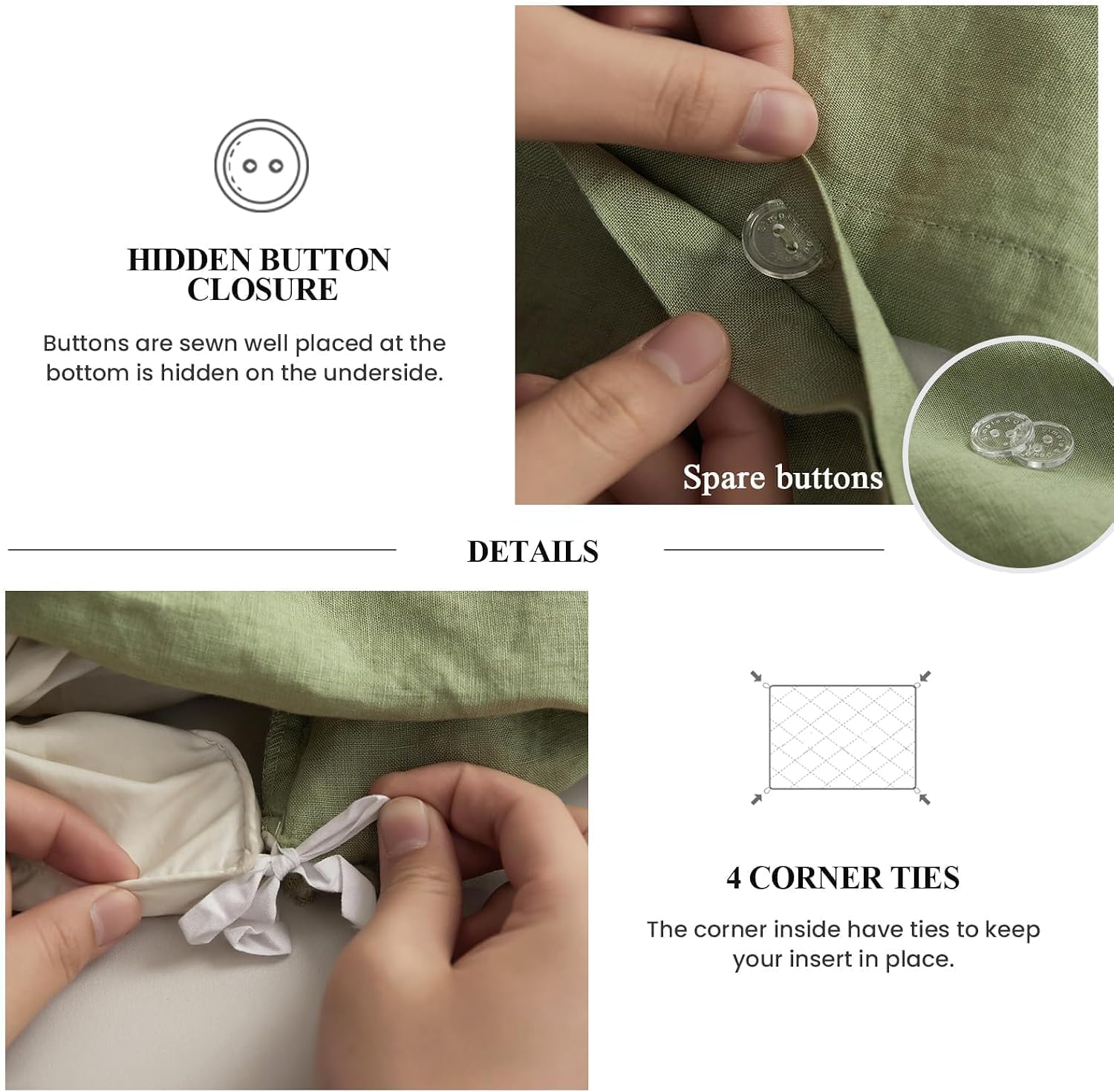 Simple&Opulence 100% Linen Duvet Cover Set, Natural French Flax Sage Green Ruffle Duvet Cover Twin Size, Breathable Comfy Linen Bedding Comforter Cover with 1 Pillowcase (Sage Green, 68' x 86')
