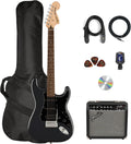 Fender Squier Affinity Stratocaster HSS Pack - Charcoal Frost Metallic Bundle with Frontman 10G Amplifier, Cable, Gig Bag, Tuner, Strap, Picks, and Austin Bazaar Instructional DVD