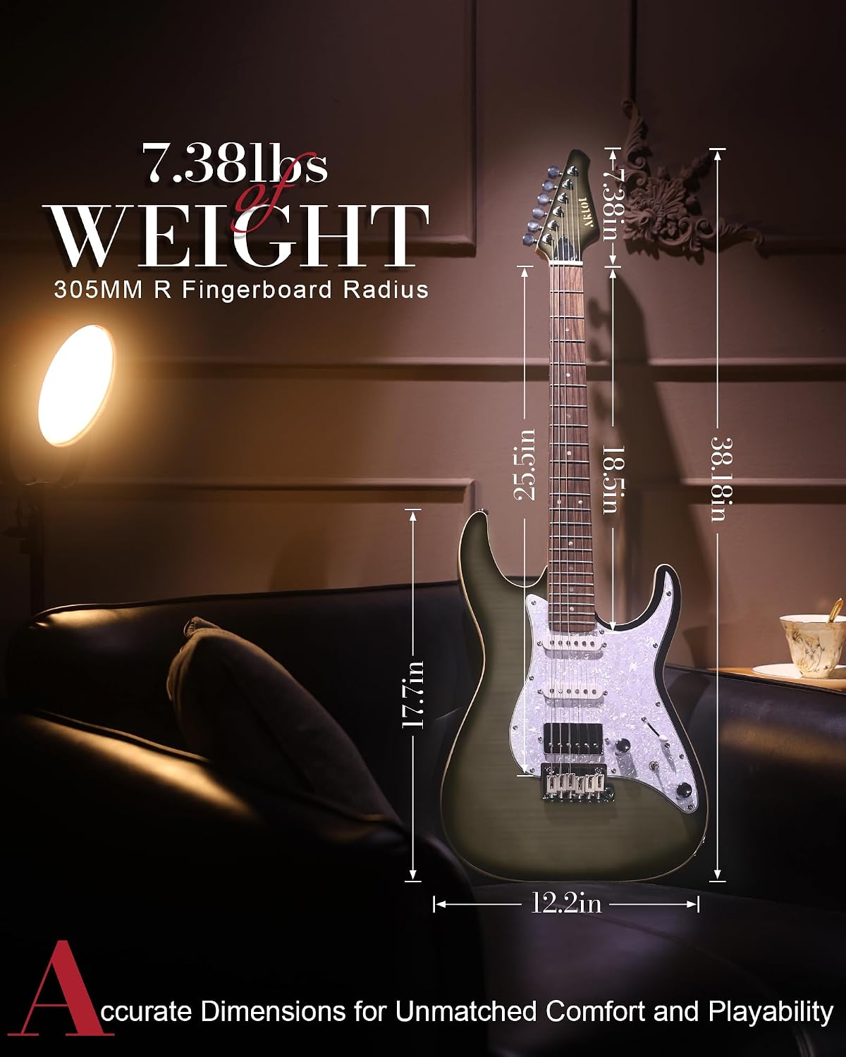 AKLOT Solid Body Electric Guitar - Flame Maple Top, HSS Alnico V Pickups with Coil-Split, Roasted Maple Neck, Locking Tuners, Veltrix Series, Obsidian Black