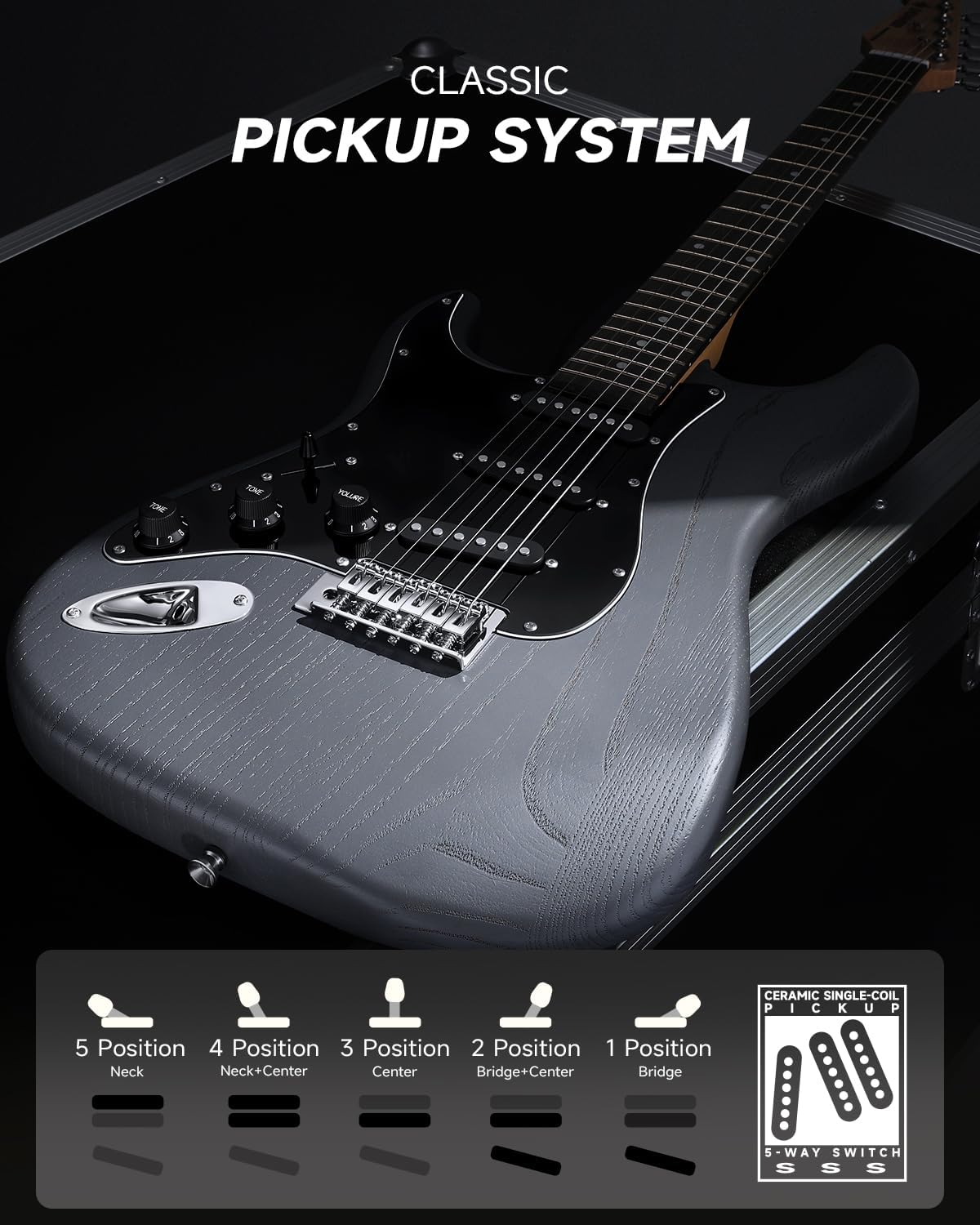 DONNER DST-80 Left-Handed Electric Guitar 39' Beginner Electric Guitar Kit with Amp, Classic SSS Pickup Complete with Gig Bag, Tuner, Capo, Strap, Picks, and Free Online Lessons, Matte Black