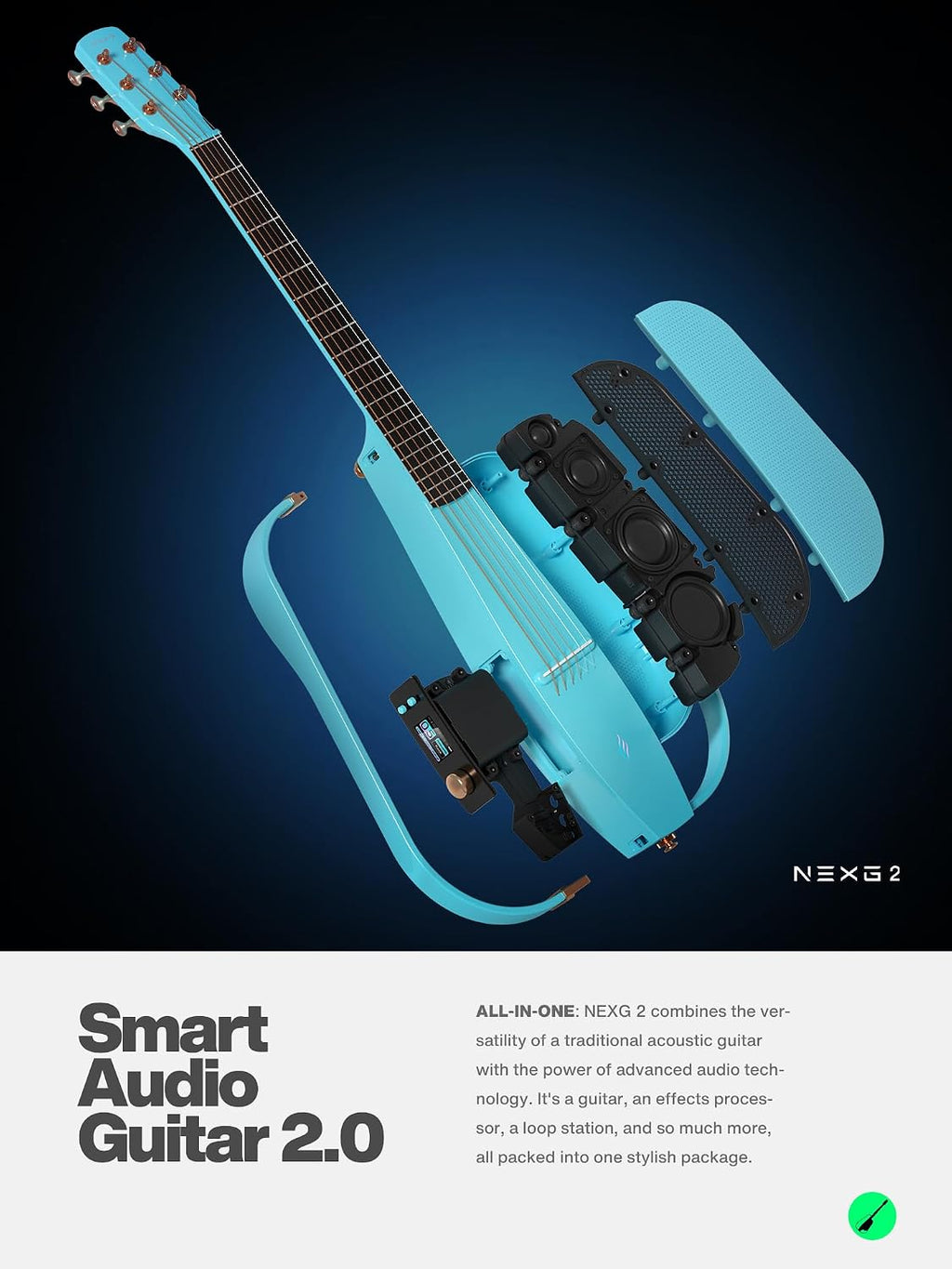 Enya NEXG 2 Acoustic-Electric Guitar Carbon Fiber Travel Smart Audio Guitar with 50W Wireless Speaker, Wireless Microphone, Hi-Fi Monitor Earphones, Footswitch, Charging Stand, and Gigbag