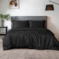 THXSILK 100% Silk Sheet Set, 7A+ Silk Sheet Set Soft Breathable, Luxury Bedding (1 Duvet Cover, 1 Fitted Sheet, 2 Pillow Shams), King, Black