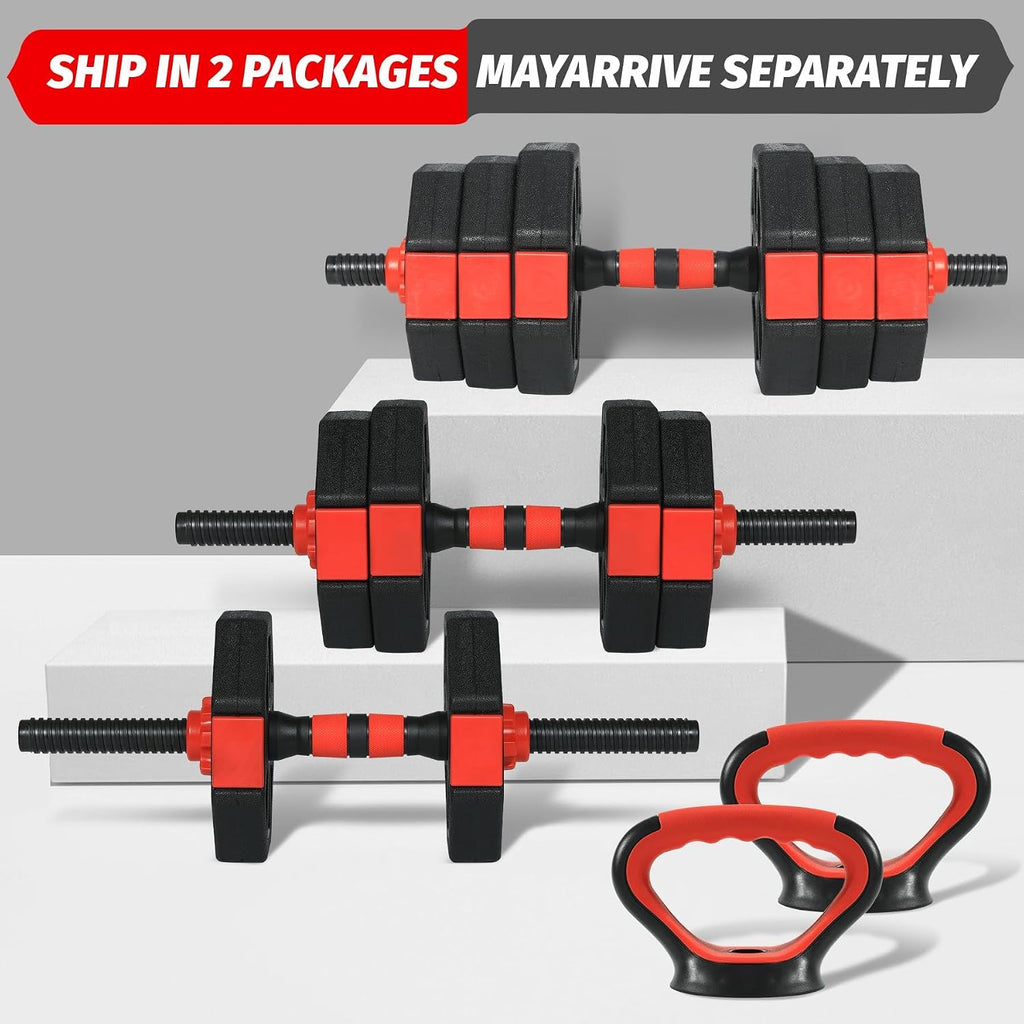 TROPOW 88lbs Adjustable Dumbbells Set, 4 in1 Free Weight Dumbbell Set of 2 Used as Barbell,Kettlebells,Fitness Exercises for Home Gym Suitable Men/Women