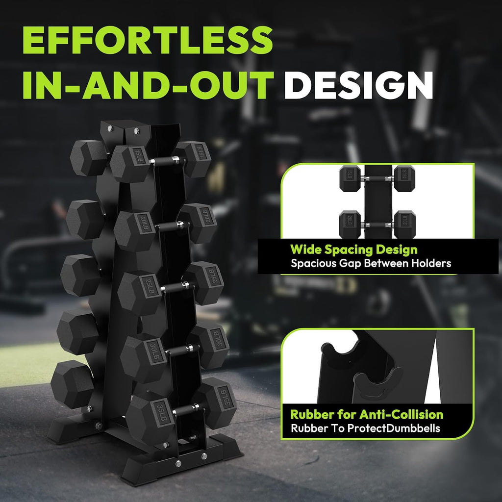 HANDBODE Hex Dumbbell Sets with Rack, 100-165 lb Rubber Encased Dumbbells for Strength Training, Exercise & Fitness, Home Gym Weight Set with Rack
