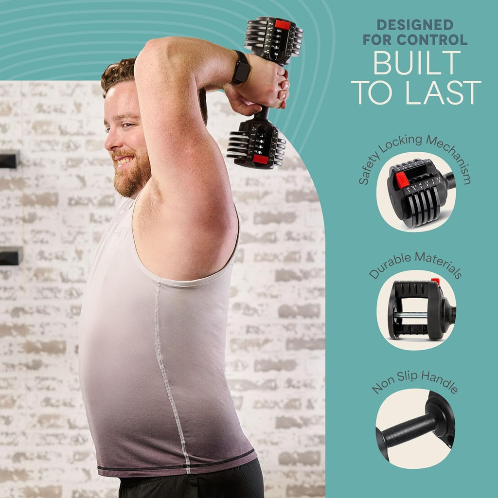 Lifepro Adjustable Dumbbells Set – Quick Adjustment, Anti Slip Handle – Space Saving & Strength Training Weights for Home Gym Exercise & Fitness