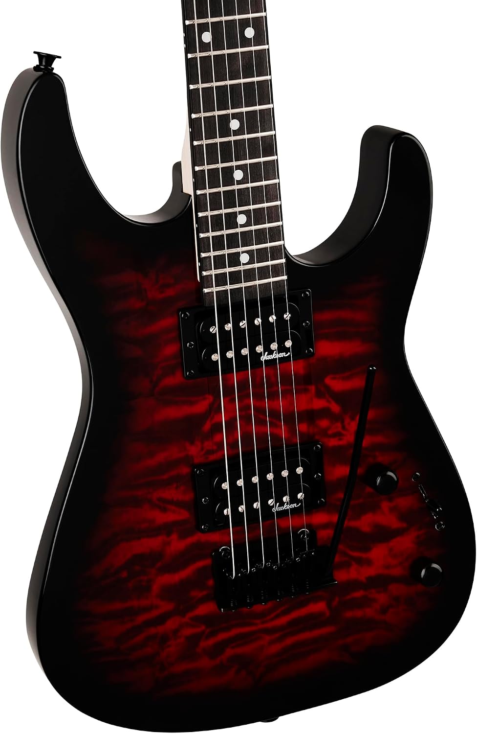 Jackson JS Series Dinky JS11Q Electric Guitar - Transparent Red Bundle with Frontman 10G Amplifier, Gig Bag, Tuner, Strap, Cable, Picks, and Austin Bazaar Instructional DVD