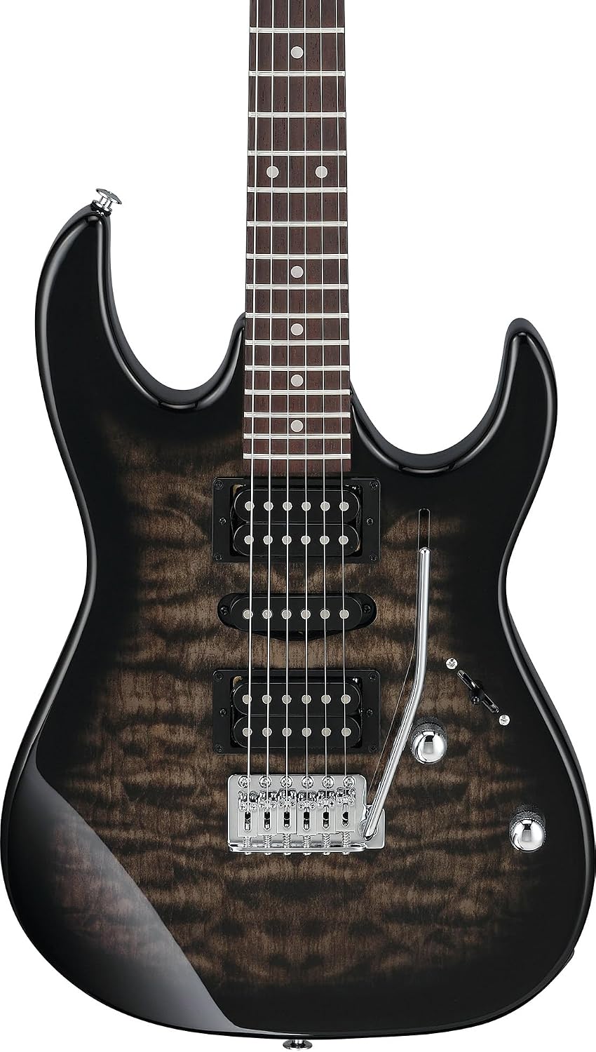 Ibanez GRX70QA RG Gio Electric Guitar - Transparent Black Sunburst Bundle with Amp, Gig Bag, Tuner, Instrument Cable, Picks, Austin Bazaar Instructional DVD, and Polishing Cloth