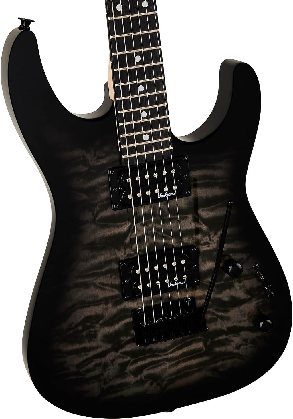 Jackson JS Series Dinky JS11Q Electric Guitar - Transparent Black Bundle with Frontman 10G Amplifier, Gig Bag, Tuner, Strap, Cable, Picks, and Austin Bazaar Instructional DVD