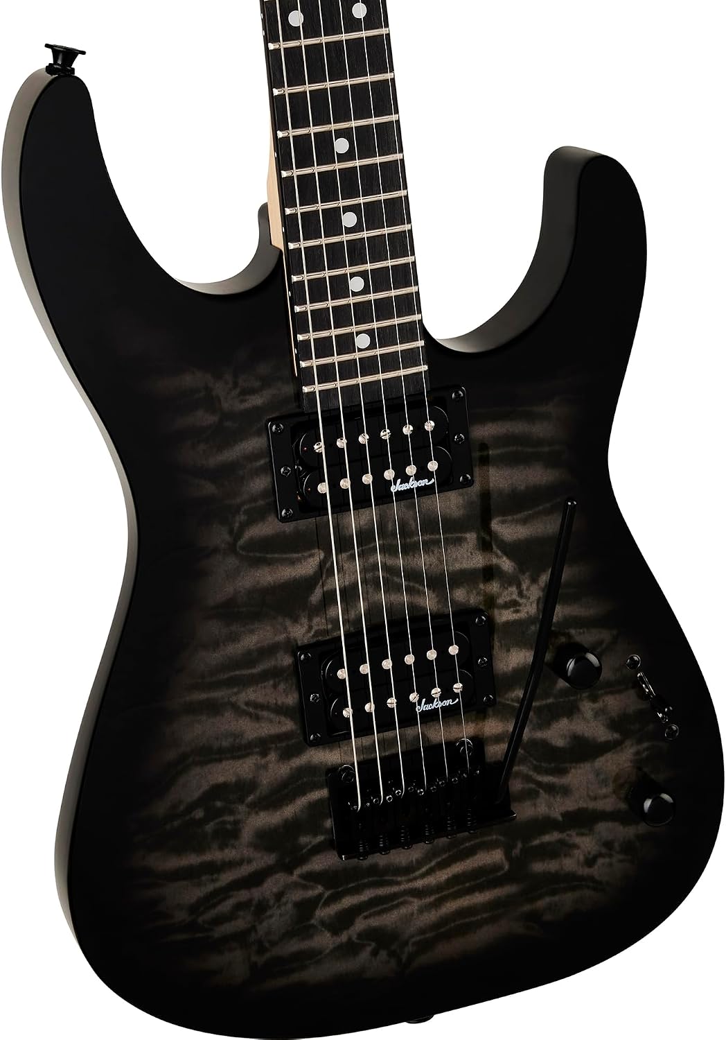 Jackson JS Series Dinky JS11Q Electric Guitar - Transparent Black Bundle with Frontman 10G Amplifier, Gig Bag, Tuner, Strap, Cable, Picks, and Austin Bazaar Instructional DVD