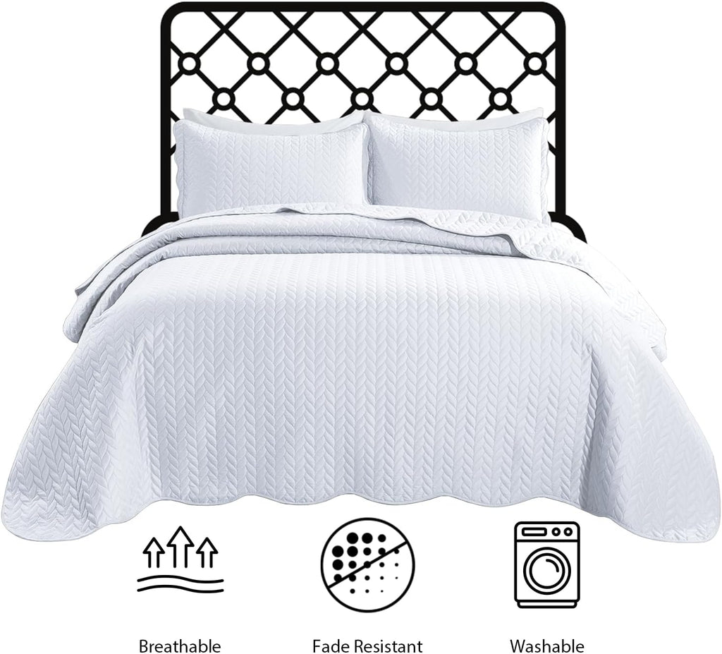 IR Imperial Rooms 8 Pack Quilt King Size Bedding (106' x 96') - Bulk Wholesale for Hotels, Guest Bedroom & Airbnbs - Lightweight Microfiber Reversible Embossed Quilts Bedspread (White)