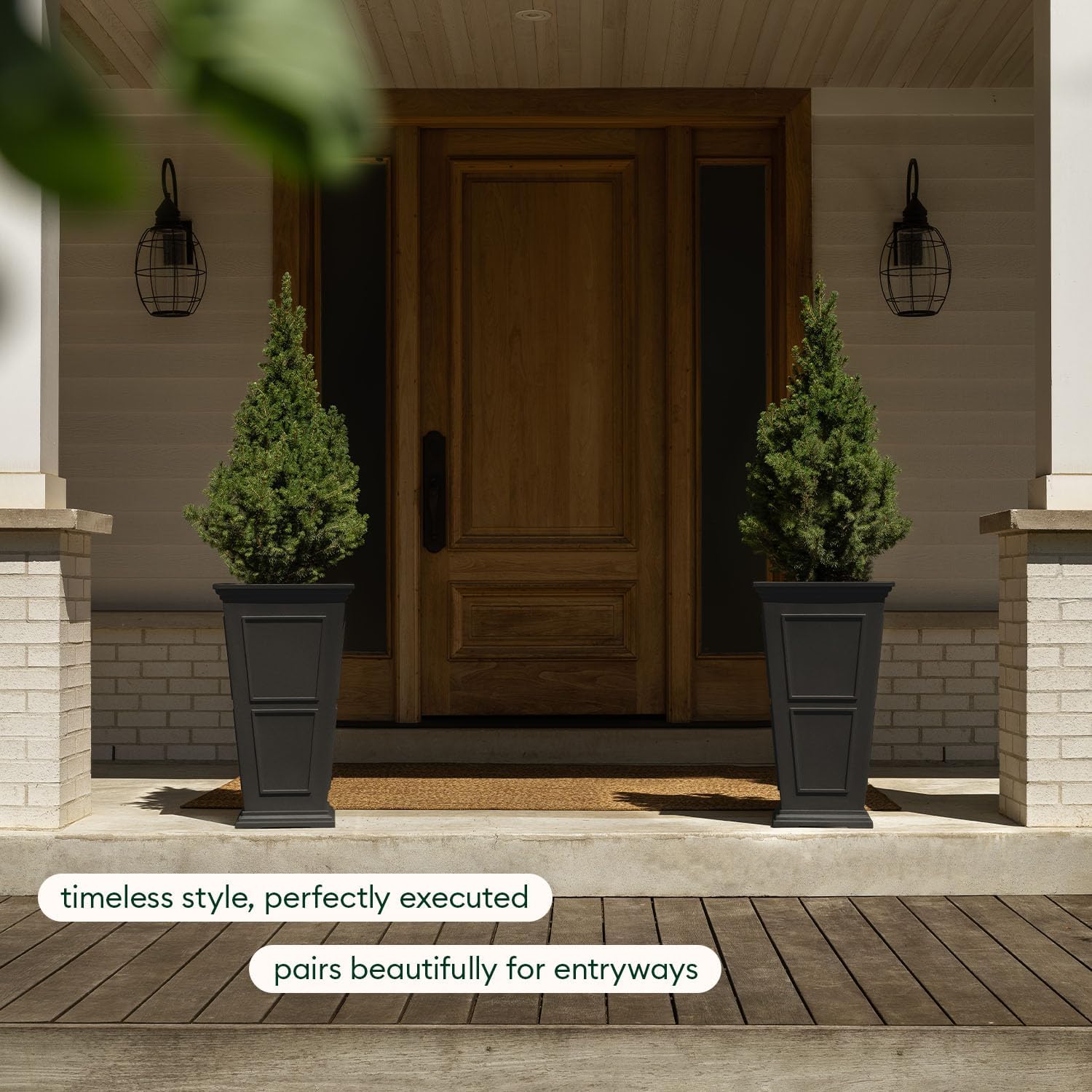 Veradek Brixton Series Tall Plastic Planter (Black, 26' H x 14.75' W x 14.75' L - 2 Pack with Shelf)