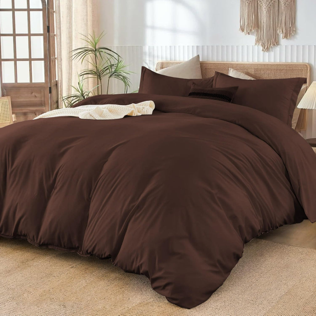 800TC 3 Sided Zipper Duvet Cover Set Soft Egyptian Cotton 3 Sided Zipper Closure, 3 PCS 1-Duvet Cover & 2- Pillow Shams - King-XL Size (98' x 116') Inches, (Solid Chocolate)