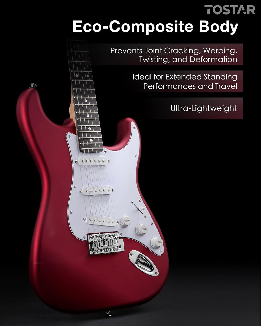 Tostar 39' Full Size Electric Guitar Kit For Beginners and Adults, SSS Pickup Guitarra Electrica Set Includes Tremolo Bridge, Lightweight Matte Finish, Amp, Strings, Gig Bag, Birthday Gifts, Red