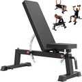 PAPABABE Adjustable Weight Bench with Weight Set, Heavy-Duty Workout Bench with Two-Way Angle Adjustment, Comfortable Extended & Easy-to-Clean Backrest, Transport Wheels & Easy Mobility for Home Gym