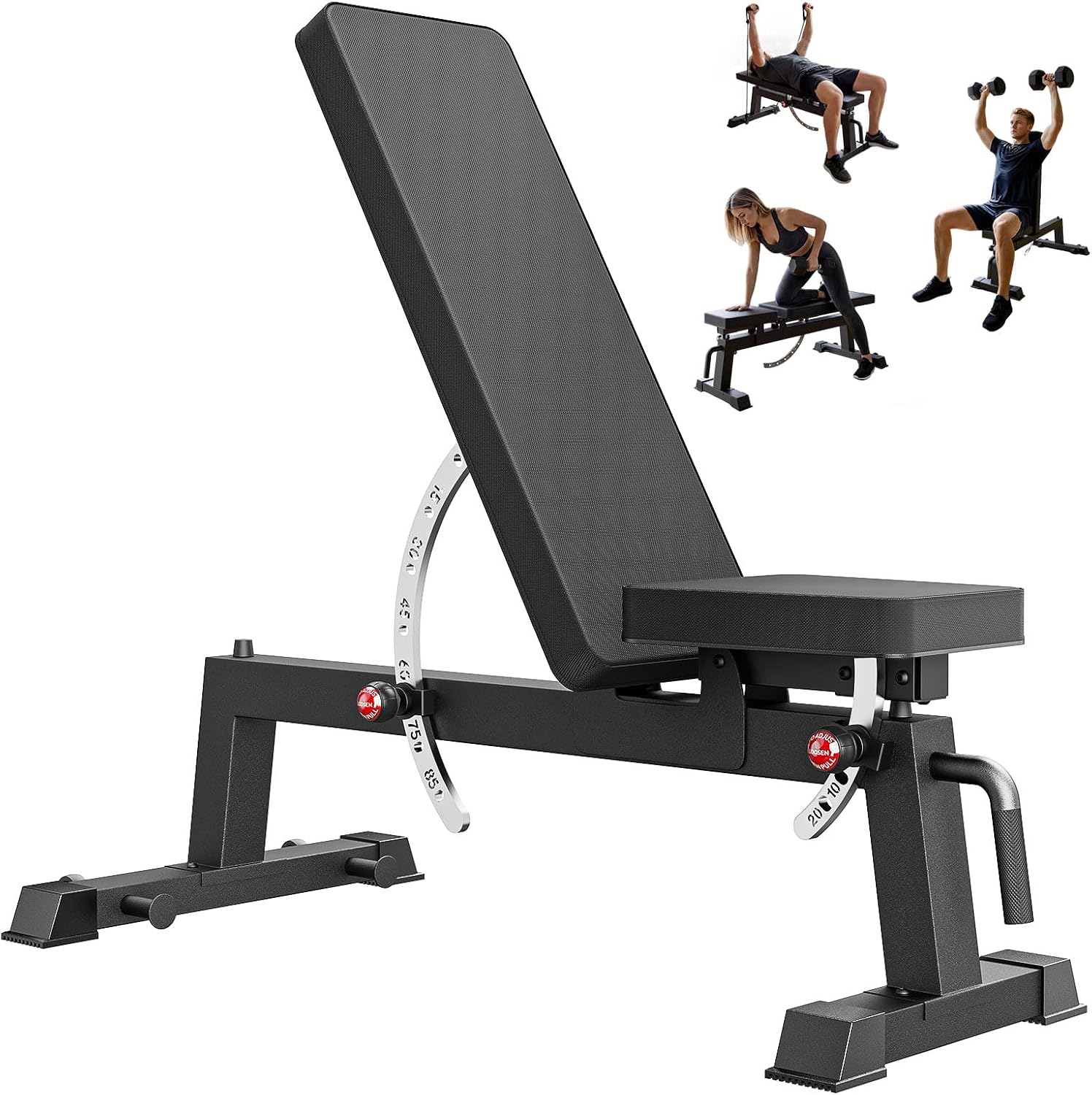 PAPABABE Adjustable Weight Bench with Weight Set, Heavy-Duty Workout Bench with Two-Way Angle Adjustment, Comfortable Extended & Easy-to-Clean Backrest, Transport Wheels & Easy Mobility for Home Gym