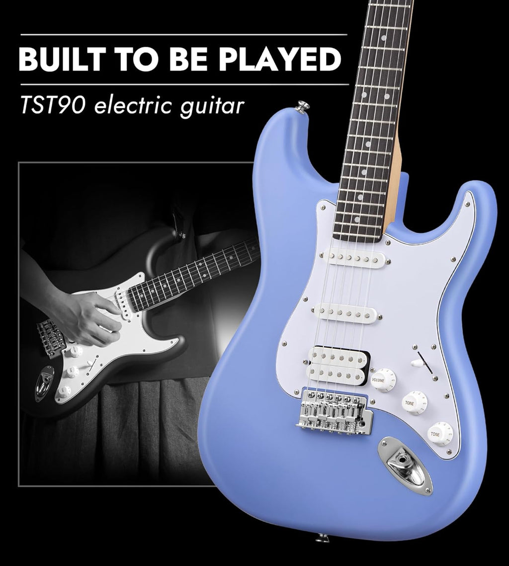 Tostar Beginner Electric Guitar, Solid Body, 39' Full Size Strat Style with HSS Pickups, 5-Way Switch, Tremolo Bridge, Maple Neck & Tectona Fretboard, Ideal for Beginners and Gifting, Blue